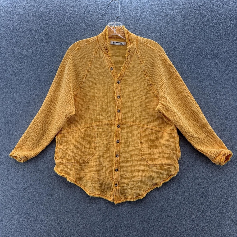 We The Free Shirt Women XS Orange Gauze Oversized Button Up Pockets Cotton Boho